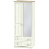 Rome Bordeaux Oak with Cream Ash Wardrobe - 2ft 6in 2 Drawer with Mirror