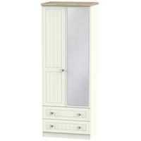 Rome Bordeaux Oak with Cream Ash Wardrobe - Tall 2ft 6in with 2 Drawer and Mirror