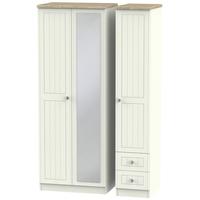 Rome Bordeaux Oak with Cream Ash Triple Wardrobe - Tall with Mirror and 2 Drawer