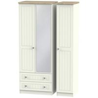 Rome Bordeaux Oak with Cream Ash Triple Wardrobe - Tall with 2 Drawer and Mirror