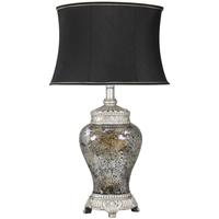 Rogue Black and Gold Sparkle Mosaic Antique Silver Statement Lamp with Black Trimmed Shade
