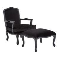 Rococo Brushed Velvet Chair & Foot Stool, Black