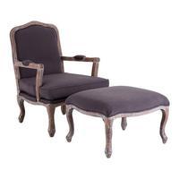 Rococo Linen Chair & Foot Stool, Grey