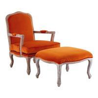 Rococo Velvet Chair & Foot Stool, Orange