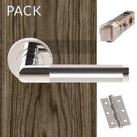 Roller Polished Chrome Lever Latch Handles with Latch and 3 Hinge Pack