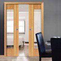 Roma Rhodesia Oak Double Pocket Doors - Clear Glass - Prefinished