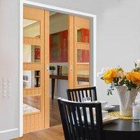 Roma Blenheim Oak Double Pocket Doors - Bevelled Clear Glass - Prefinished
