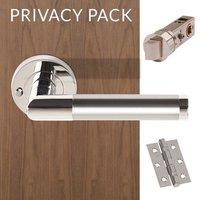 Roller Polished Chrome Lever Latch Privacy Handles with Latch and 3 Hinge Pack
