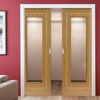 Roma Minerva Oak Double Pocket Doors - Bevelled Clear Glass - Prefinished