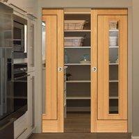 Roma Spencer Oak Double Pocket Doors - Clear Glass - Prefinished