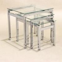 roscrea glass nest of 3 tables in clear with chrome legs