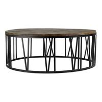 Rossi Wooden Coffee Table Round With Black Metal Base