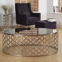 Rosa Coffee Table In Smoked Glass With Satin Plated Base Frame