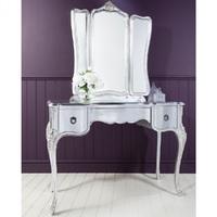 Romania Mahogany Dressing Table With Mirror In Silver Leaf