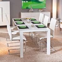 rossetto extendable white gloss dining table and 8 mestler chair