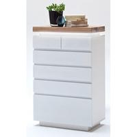 romina 42 drawer chest in knotty oak and white matt with led