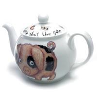 Roy Kirkham Bone China 6 Cup Teapot, Please Shut the Gate, Pig Design