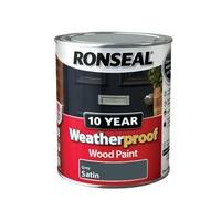 Ronseal WPGS750 750 ml 10 Year Weatherproof Satin Finish Exterior Wood Paint - Grey