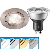 Robus RF208 Directional Fire Rated Downlight & Philips 4W GU10 LED - Very Warm White - Chrome - 40°