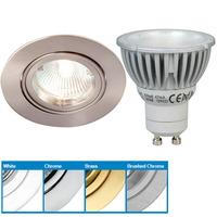 Robus RF208 Directional Fire Rated Downlight & Megaman 5.4W GU10 LED - Warm White - Chrome