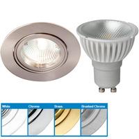 Robus RF208 Directional Fire Rated Downlight & Megaman 4W GU10 LED - Daylight - Brushed Chrome