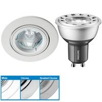 Robus R208SC Directional Downlight & Philips 5.4W Perfect Fit GU10 LED - Cool White - Brushed Chrome - 40°