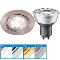 Robus RF208 Directional Fire Rated Downlight & Philips 5.4W Perfect Fit GU10 LED - Cool White - Brushed Chrome - 25°