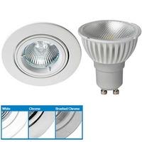 Robus R208SC Directional Downlight & Megaman 4W GU10 LED - Warm White - Brushed Chrome