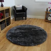 Round Non Shed Shaggy Navy & Silver High Shine Thick Sparkle Circle Rugs - Calgary 134cmx134cm (4ft 4\