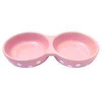 Rosewood Double Ceramic Bowl  Pink Polka Dot - Small