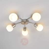Round 5-bulb LED ceiling light Elaina, nickel matte