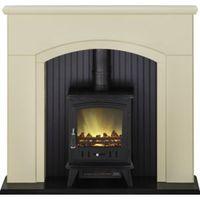 Rotherham Stone & Black LED Electric Stove Suite
