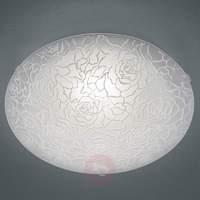 Round LED glass ceiling lamp Cursa, rose pattern
