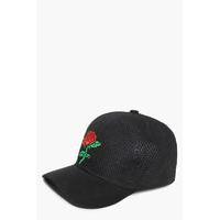 rose embroidered cap black