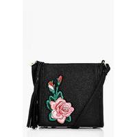 Rose Embroidered Cross Body Bag - black