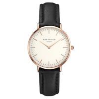 Rosefield Tribeca White and Rose Gold on Black Leather Strap Watch