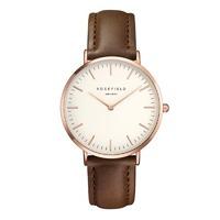 Rosefield Bowery White with Rose Gold on Brown Leather Strap Watch