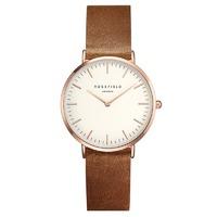 Rosefield Tribeca White and Rosegold on Brown Leather Strap Watch