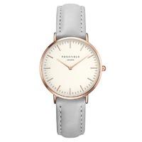 Rosefield Tribeca White and Rose Gold on Grey Leather Strap Watch