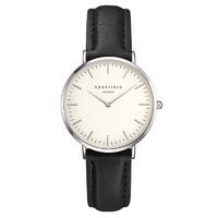 Rosefield Tribeca White and Silver on Black Leather Strap Watch