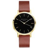 Rosefield Gramercy Black and Gold on Brown Rosefield Leather Strap Watch