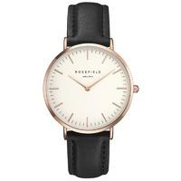 Rosefield Bowery White with Rose Gold on Black Leather Strap Watch