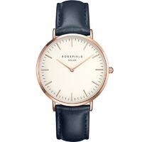 Rosefield Bowery White with Rose Gold on Blue Leather Strap Watch