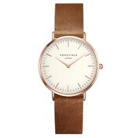 rosefield tribeca white and rosegold on brown leather strap watch