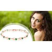 Rose Gold Plated Bracelet With Simulated Emeralds