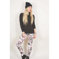 rockoff trade womens skull roses leggings black medium large