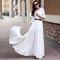 Royal sister put on a large long-sleeved dress shirt style sexy side slit length skirt