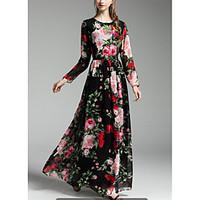 Rose print long-sleeved dress autumn ladies dress put on a large distribution Scarf