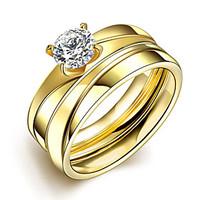 Romantic Cubic Zirconia Rings For Women Men Wedding Best Gifts Gold-plated 316 Titanium Steel Ring