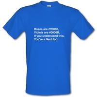 Roses Are #ff0000 Violets Are #0000ff if you understand this you\'re a nerd too male t-shirt.